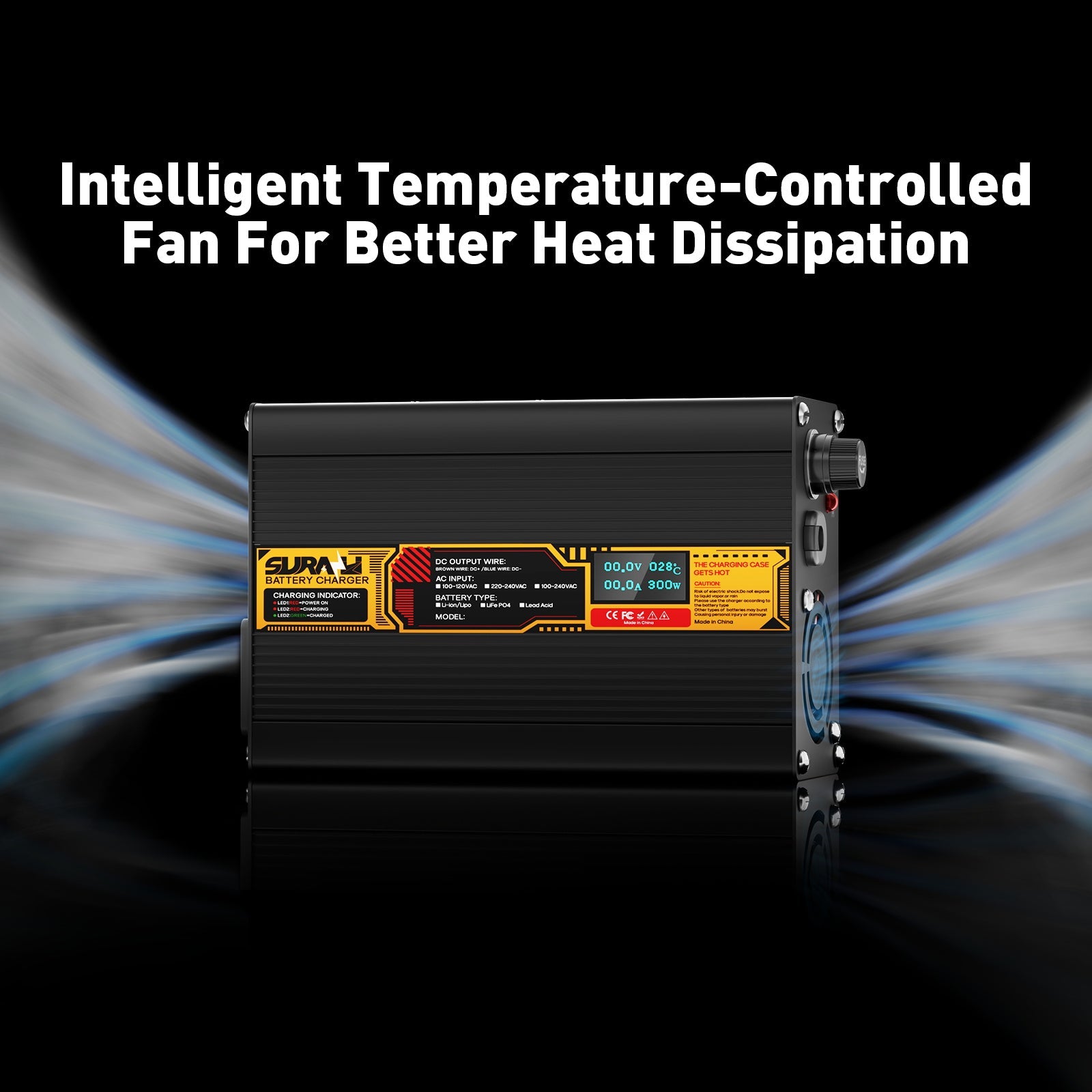 Suraziki Lithium-46,2 V 6 A-Batterieladegerät für 40,7 V Lithium-Ionen-Polymerbatterien, LED-Anzeige, vollständiger Schutz, Gehäuse aus Aluminiumlegierung