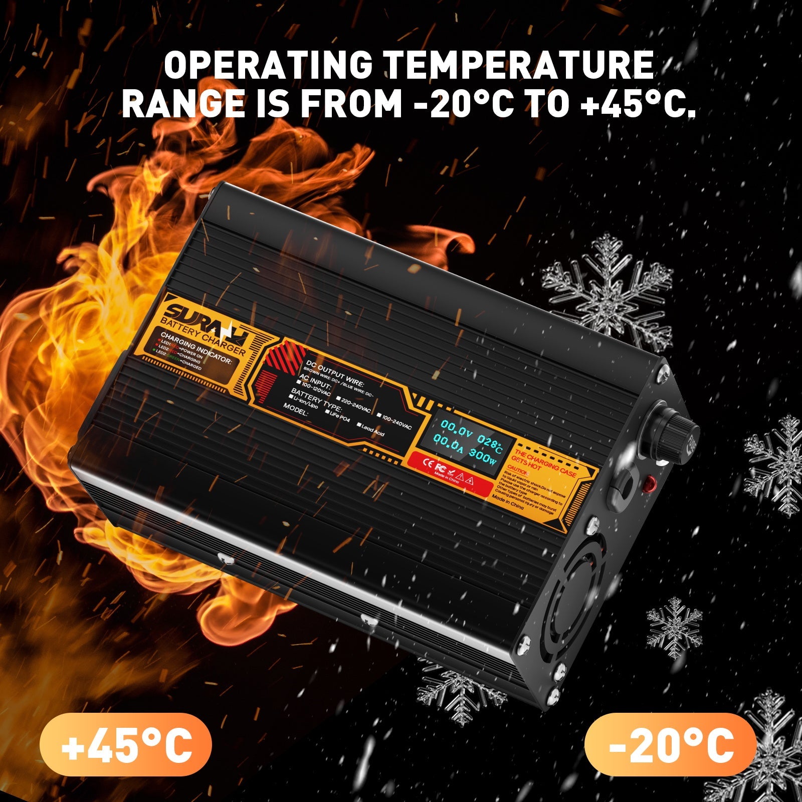 Suraziki LiFePO4 43.8V 5A Battery Charger for 36V/38.4V Lithium Iron Phosphate Batteries, LED Display, Full Protection