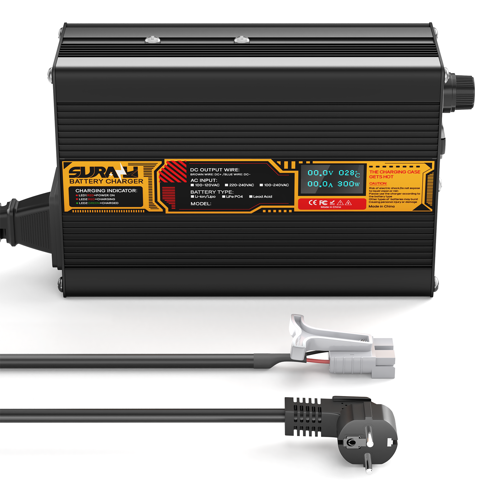 Suraziki Lead Acid Battery 72V 2A Battery Charger for 72V Lead Acid AGM GEL Deep Cycle and Auto Starting Batteries, LED Display, Full Protection，Aluminum alloy shell