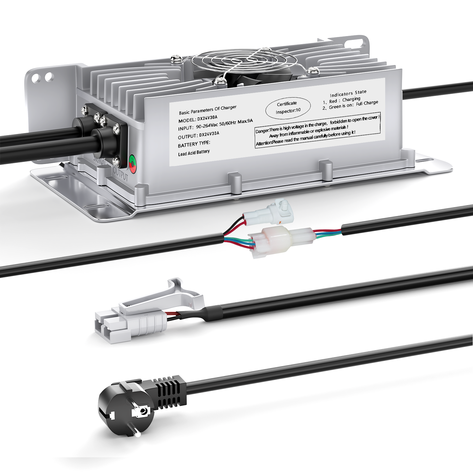 Suraziki 24 V 30 A Blei-Säure-Batterieladegerät, IP65 wasserdicht, mit Verriegelungskabel für Palettenwagen/Bodenschrubber/Golfwagen/Gabelstapler