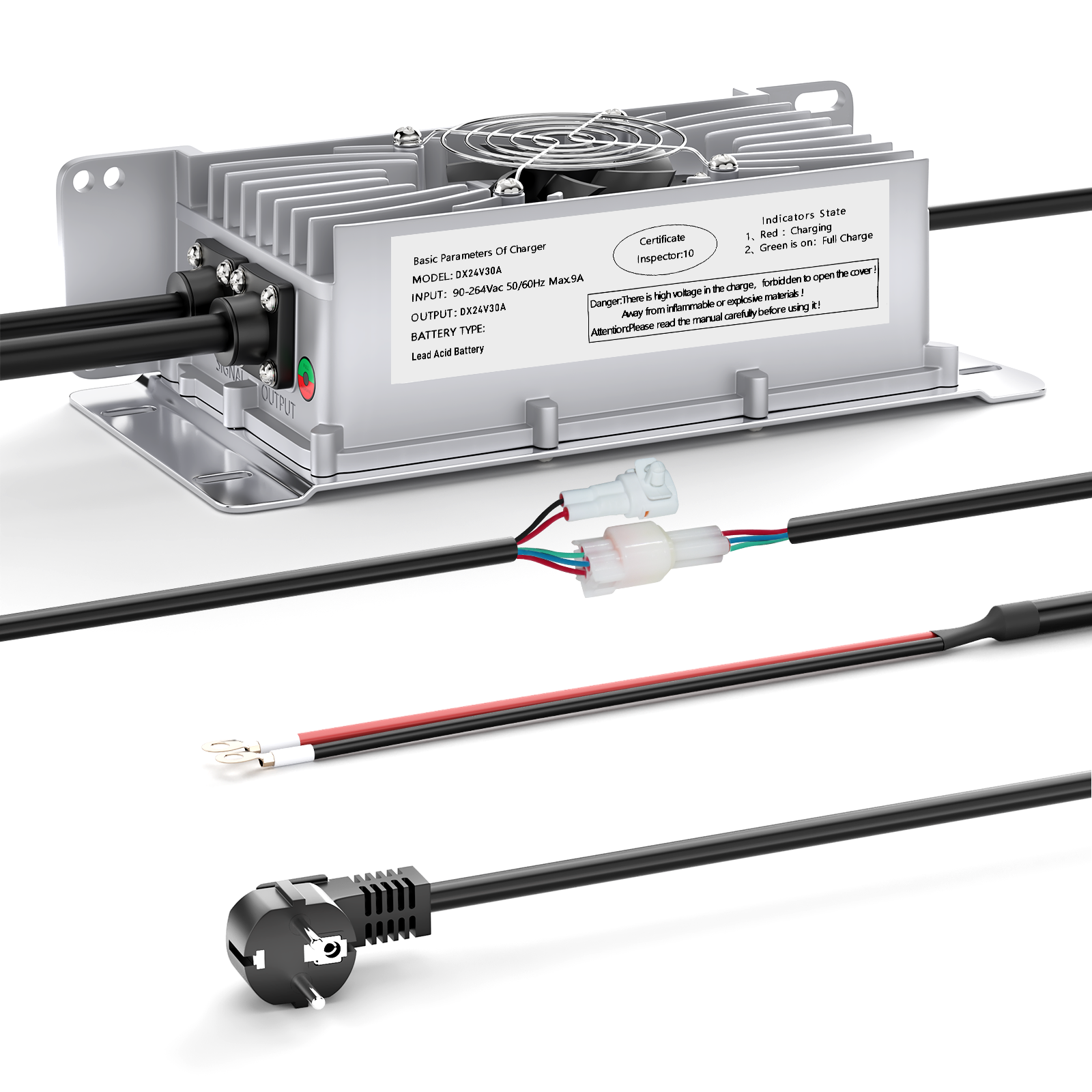 Suraziki 24 V 30 A Blei-Säure-Batterieladegerät, IP65 wasserdicht, mit Verriegelungskabel für Palettenwagen/Bodenschrubber/Golfwagen/Gabelstapler