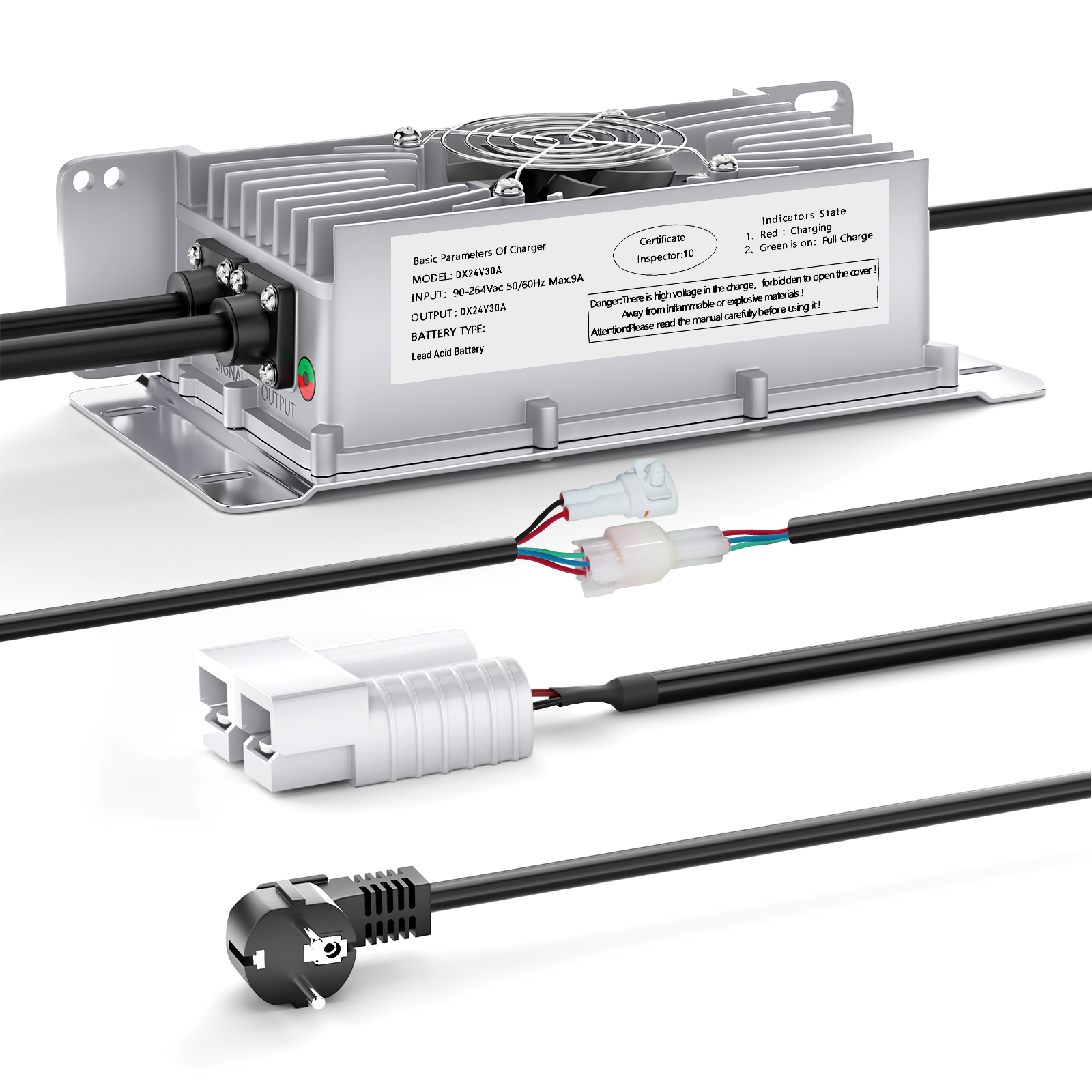 Suraziki 24 V 30 A Blei-Säure-Batterieladegerät, IP65 wasserdicht, mit Verriegelungskabel für Palettenwagen/Bodenschrubber/Golfwagen/Gabelstapler