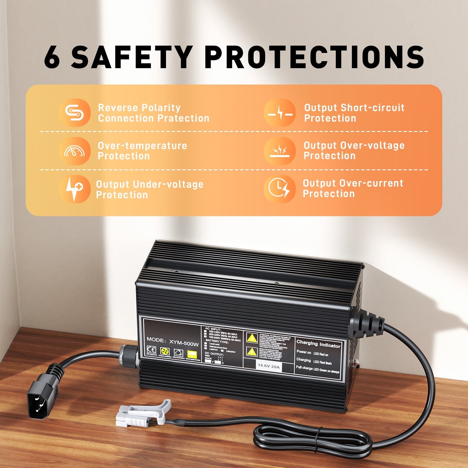 12V 20A LiFePO4 Battery Charger, Charging Voltage 14.6V , 0V BMS Activate, with Anderson 50A Quick charging connector